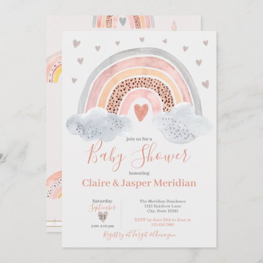 Boho Modern Rainbow Baby shower Uitnodiging (Voorkant / Achterkant)