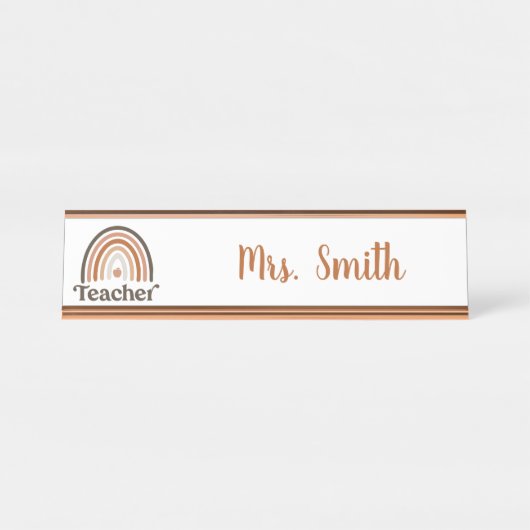 Boho Modern Rainbow Teacher Apple Bureau Naambordje (Voorkant)