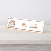 Boho Modern Rainbow Teacher Apple Bureau Naambordje (Voorkant)