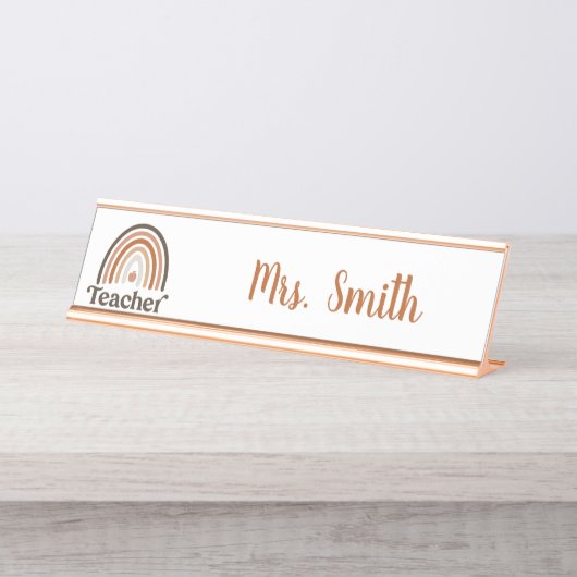 Boho Modern Rainbow Teacher Apple Bureau Naambordje (Voorkant)