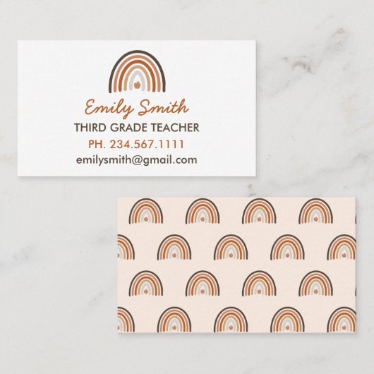 Boho Modern Rainbow Teacher Apple Visitekaartje (Voorkant / Achterkant)