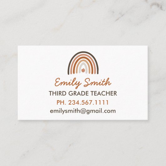 Boho Modern Rainbow Teacher Apple Visitekaartje (Voorkant)