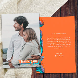 Boho Modern Retro Oranje Paarse Typografie Golvend Bedankkaart
