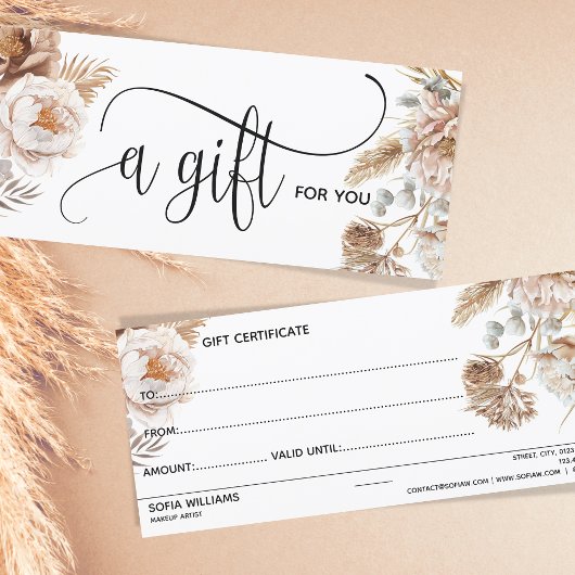 Boho Modern Roze Bloemen Certificaat Cadeau Kaart