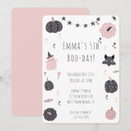 Boho Modern Roze Halloween Verjaardag Uitnodiging