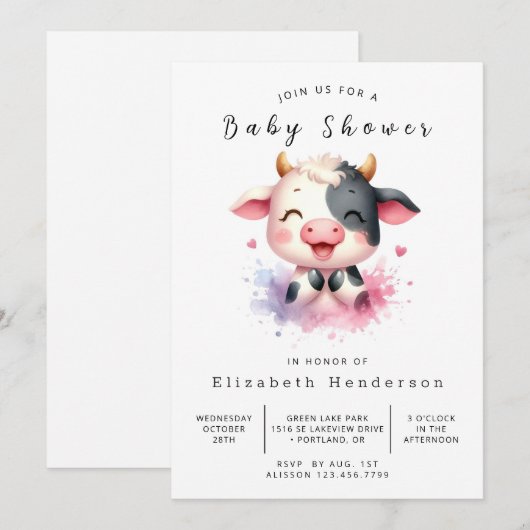 Boho Modern Rustieke Koe Baby shower Kaart (Voorkant / Achterkant)