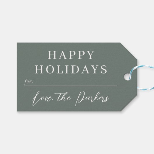 Boho Modern Sage Green Christmas Family Cadeaulabel (Voorkant (Horizontaal))