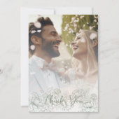 Boho Modern Sage Green Floral Elegante Foto Bedankkaart (Voorkant)
