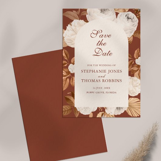 Boho Modern Terracotta Save the Date Kaart