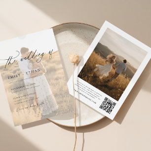 Boho Modern Vellum Overlay Foto QR Code Trouw Kaart
