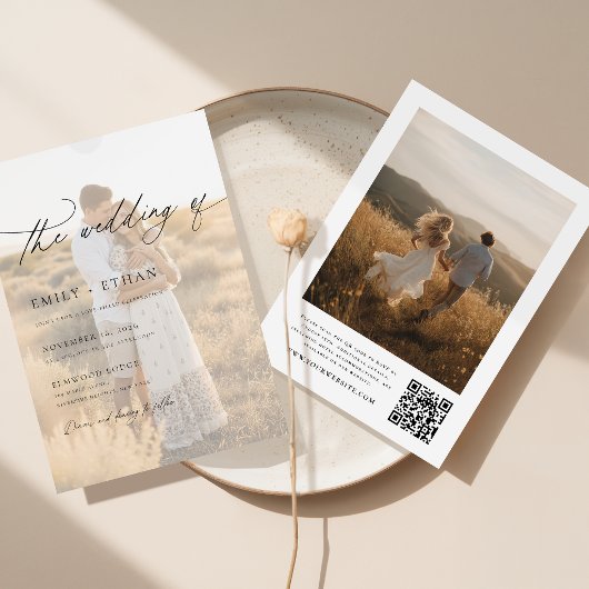 Boho Modern Vellum Overlay Foto QR Code Trouw Kaart