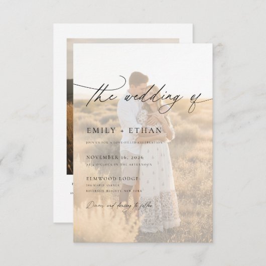 Boho Modern Vellum Overlay Photo QR Code Wedding  Kaart (Voorkant / Achterkant)