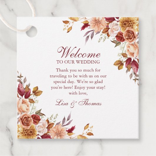 Boho Modern Verbrand Sinaasappel Terracotta Bloeme Bedankjes Labels (Voorkant)