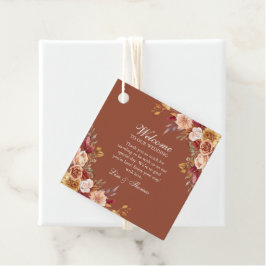 Boho Modern Verbrand Sinaasappel Terracotta Bloeme Bedankjes Labels