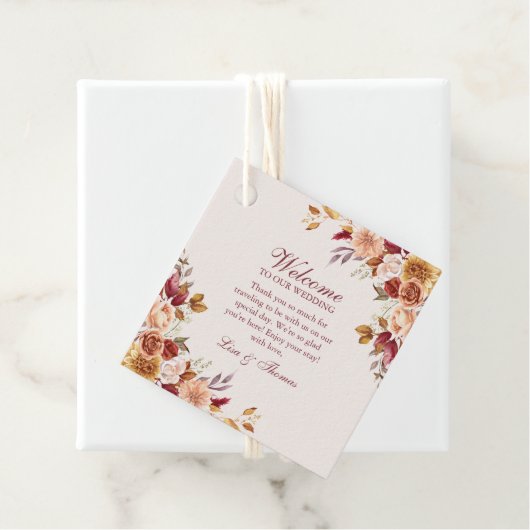 Boho Modern Verbrand Sinaasappel Terracotta Bloeme Bedankjes Labels (In situ)