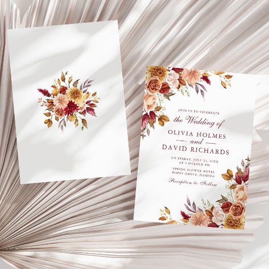 Boho Modern Verbrand Sinaasappel Terracotta Bloeme Kaart