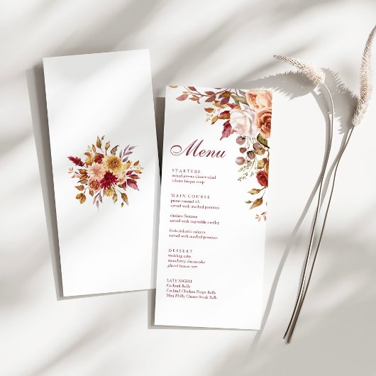 Boho Modern Verbrand Sinaasappel Terracotta Bloeme Menu