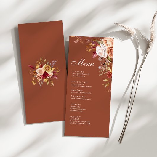 Boho Modern Verbrand Sinaasappel Terracotta Bloeme Menu