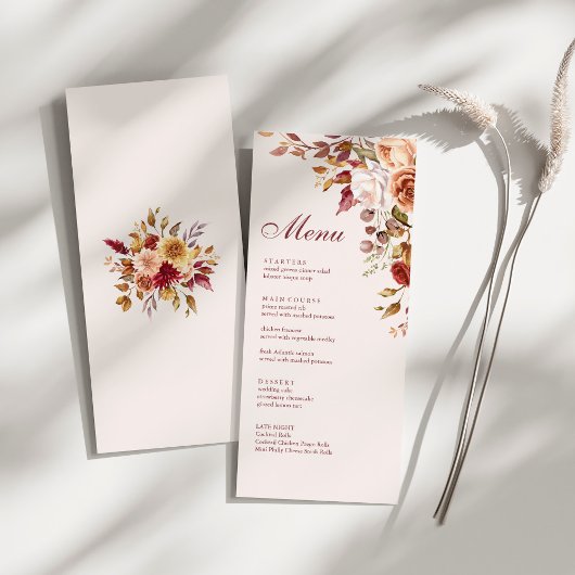 Boho Modern Verbrand Sinaasappel Terracotta Bloeme Menu