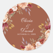 Boho Modern Verbrand Sinaasappel Terracotta Bloeme Ronde Sticker (Voorkant)