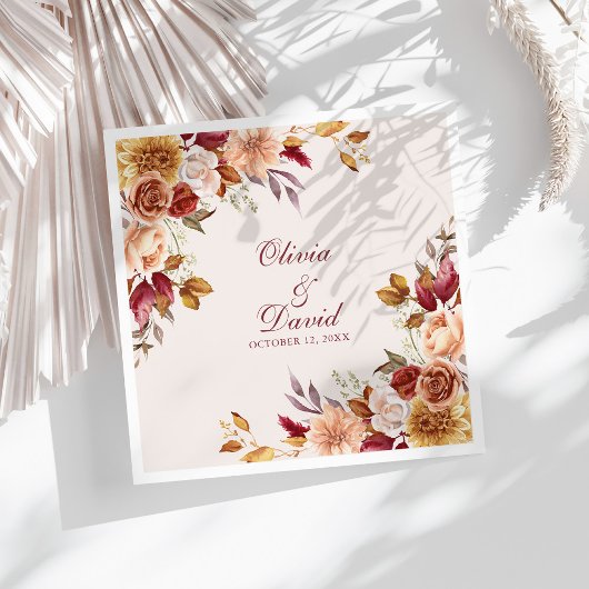 Boho Modern Verbrand Sinaasappel Terracotta Bloeme Servet