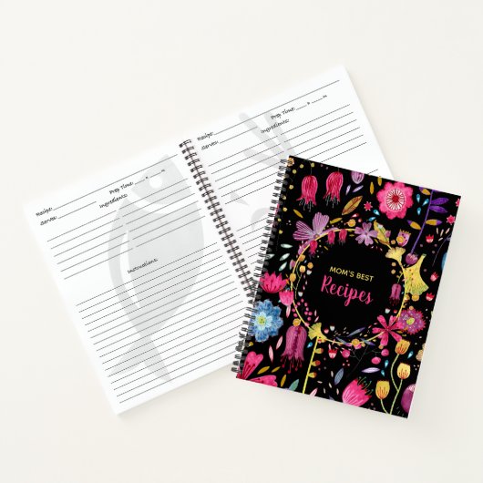 Boho Modern Waterverf Floral Custom Text Recipe Notitieboek (Binnen)