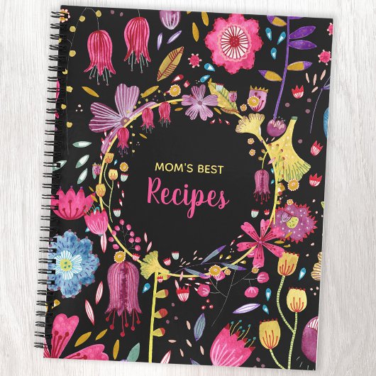 Boho Modern Waterverf Floral Custom Text Recipe Notitieboek