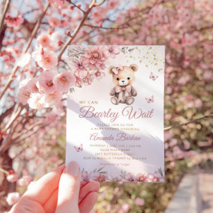 Boho Modern Waterverf Teddy Bear Meisje Baby showe Kaart