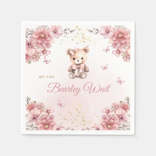 Boho Modern Waterverf Teddy Bear Meisje Baby showe Servet (Voorkant)