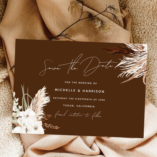 Boho Modern White Floral Wedding Save The Date