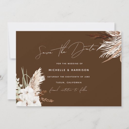 Boho Modern White Floral Wedding Save The Date (Voorkant)