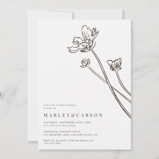 Boho Modern Wildflower Wedding Rehearsal Dinner Kaart (Voorkant)