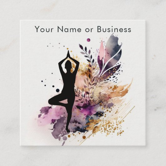Boho Modern Yoga Meditation Paars, Oranje, Cream Vierkante Visitekaartje (Voorkant)