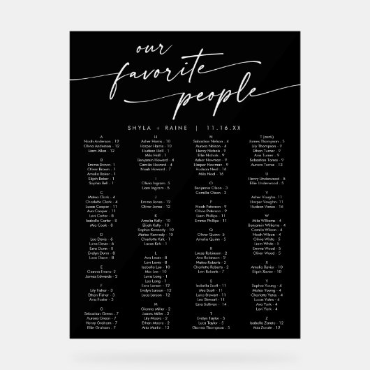 Boho Modern Zwart Acryl Trouwstoel Grafiek Acryl Bord (Voorkant)