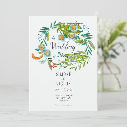 Boho Moderne Bloemenlelie van Vallei Bruiloft Kaart (Staand voorkant)