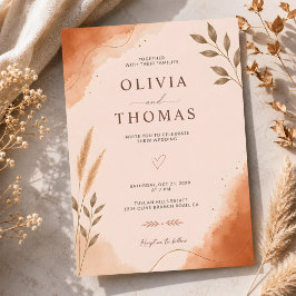 Boho Moderne Bloemige Elegante Terracotta Trouwkaa Kaart