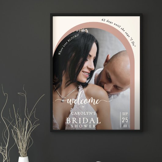 Boho Moderne Boog Foto Bruidsborrel Welkom Poster