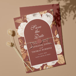 Boho Moderne Donkere Terracotta Save the Date Kaar