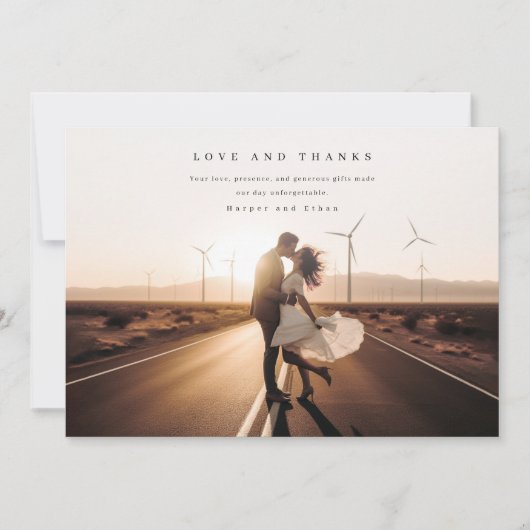 Boho Moderne Elegante Trouwfoto Dank u kaart (Voorkant)