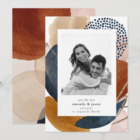 Boho Moderne Geometrische Blush Roze Terracotta Fo Save The Date (Voorkant / Achterkant)