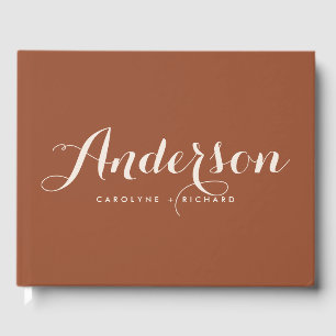 Boho moderne kalligrafie terracotta bruiloft gastenboek