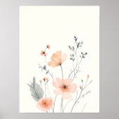 Boho Moderne Kunst. Zachte Blush Bloemen Schets Poster (Voorkant)