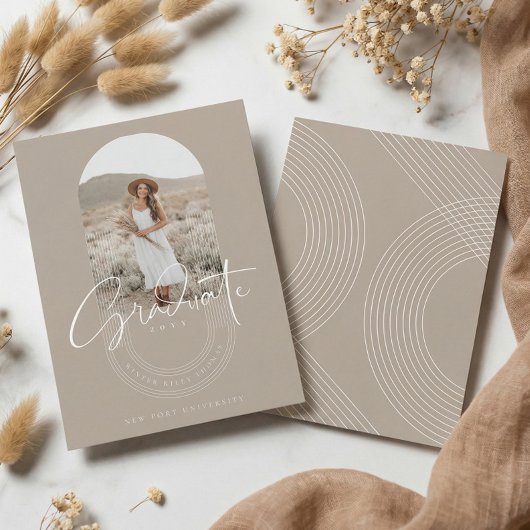 Boho Moderne Minimale Foto Boog Afstudeeraankondig Kaart