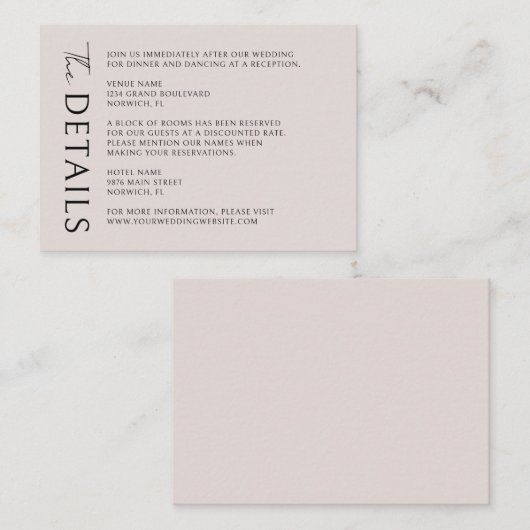 Boho moderne minimalistische bruiloft details informatiekaartje (Voorkant / Achterkant)