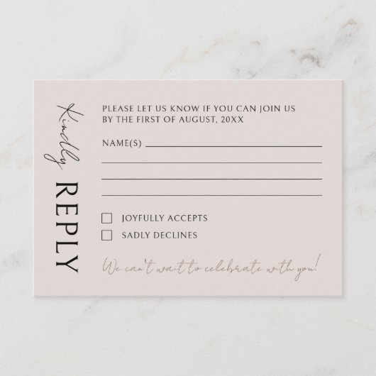Boho moderne minimalistische bruiloft RSVP kaartje (Voorkant)