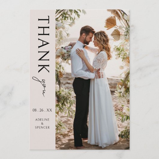 Boho moderne minimalistische foto bruiloft bedankkaart (Voorkant)