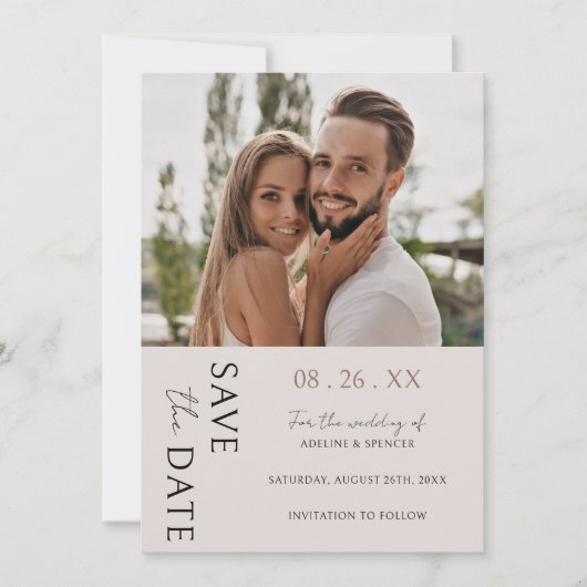 Boho moderne minimalistische foto bruiloft save the date (Voorkant)