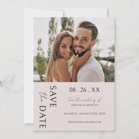 Boho moderne minimalistische foto bruiloft save the date (Voorkant)