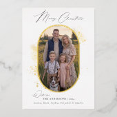 Boho Moderne Minimalistische Gouden Splash Foto Ke Folie Feestdagenkaart (Voorkant)