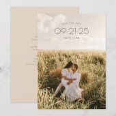 Boho Moderne Minimalistische Rustieke Neutrale Tro Save The Date (Voorkant / Achterkant)